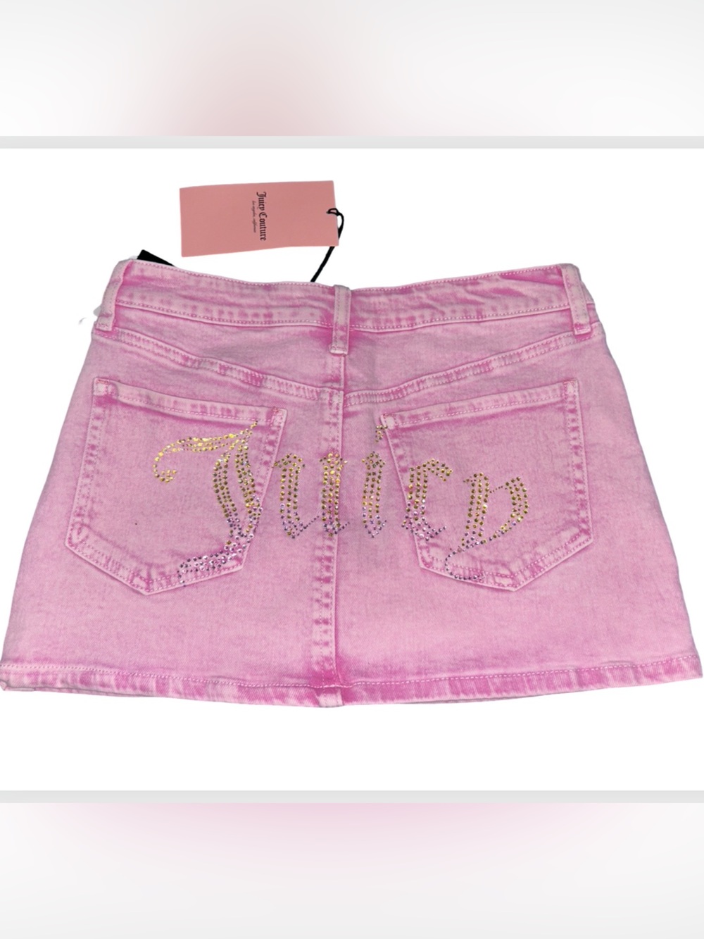 JUICY COUTURE PINK DENIM BLING RHINESTONE JEAN MINI SKIRT NWT
